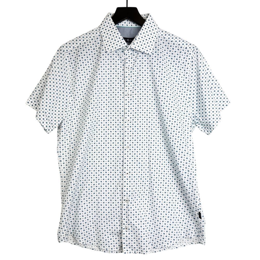 Stone Rose Mens White Blue Button Up Shirt Turtles - S